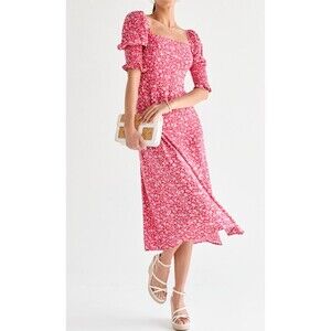 Francesca's Calista Dress Sz XL Smock Sleeve Floral Midi Red Cottagecore